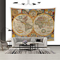 Wall Tapestry Art Decor Blanket Curtain Picnic Tablecloth Hanging Home Bedroom Living Room Dorm Decoration Polyester World Map Latitude And Longitude