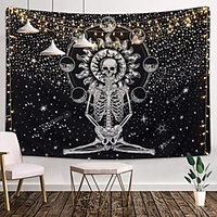 Wall Tapestry Art Decor Blanket Curtain Picnic Tablecloth Hanging Home Bedroom Living Room Dorm Decoration Tarot Halloween Skull Meditation Skeleton Chakra Starry Black White Star miniinthebox