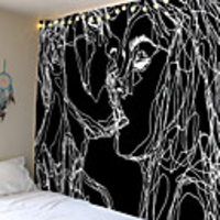 Wall Tapestry Art Decor Blanket Curtain Picnic Tablecloth Hanging Home Bedroom Living Room Dormitory Decoration Comic Pattern Line Couple Men and Women