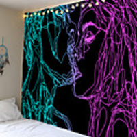 Wall Tapestry Art Decor Blanket Curtain Picnic Tablecloth Hanging Home Bedroom Living Room Dormitory Decoration Comic Pattern Line Couple Men and Women