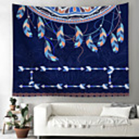 Wall Tapestry Art Decor Blanket Curtain Picnic Tablecloth Hanging Home Bedroom Living Room Dormitory Decoration Polyester Fiber Feather Navy
