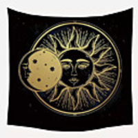 Wall Tapestry Art Decor Blanket Curtain Picnic Tablecloth Hanging Home Bedroom Living Room Dormitory Decoration Polyester Fiber Sun Moon Black Background