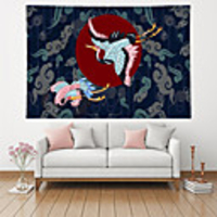 Wall Tapestry Art Decoration Blanket Curtain Picnic Table Cloth Hanging Home Bedroom Living Room Dormitory Decoration Polyester Fiber Modern Red Sun Crane Auspicious Cloud Navy Blue Background