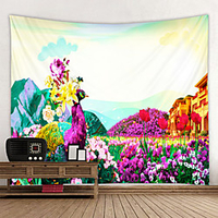 Wall Tapestry Wall Hanging Art Deco Blanket Curtain Hanging at Home Bedroom Living Room Decoration Beautiful Landscape Flower and Peacock House miniinthebox
