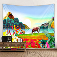 Wall Tapestry Wall Hanging Art Deco Blanket Curtain Hanging at Home Bedroom Living Room Decoration Beautiful Scenery Flower Cow Landscape House miniinthebox