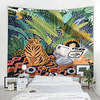 Wall Tapestry Wall Hanging Art Deco Blanket Curtain Hanging at Home Bedroom Living Room Decoration Retro Style Woman Reading Newspaper with Tiger miniinthebox