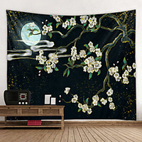 Wall Tapestry Wall Hanging Art Deco Blanket Curtains Hanging at Home Bedroom Living Room Decoration Dark Night Moonlight Bamboo miniinthebox