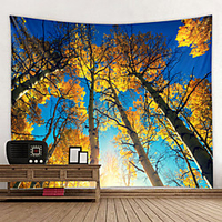 Wall Tapestry Wall Hanging Art Deco Blanket Curtains Hanging in the Home Bedroom Living Room Decorate the Woods of Yellow Leaves Under the Blue Sky miniinthebox