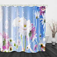 Water Drop Flowers Digital Printing Shower Curtain Shower Curtains Hooks Modern Polyester New Design