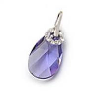 Water-drop Shaped Crystal And 925 Sterling Silver With Platinum Plated Pendant - Purple