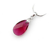Water-drop Shaped Crystal And 925 Sterling Silver With Platinum Plated Pendant - Red