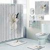 Water Splash Flowers Printed Bathtub Curtain Liner Covered With Waterproof Fabric Shower Curtain For Bathroom Home Decoration With Hook Floor Mat And Four-piece Toilet Mat