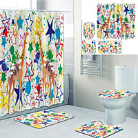 Watercolor Giraffe Printed Bathtub Curtain Liner Covered With Waterproof Fabric Shower Curtain For Bathroom Home Decoration With Hook Floor Mat And Four-piece Toilet Mat