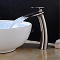 Waterfall Bathroom Sink Faucet - Waterfall Nickel Brushed Centerset Single Handle One HoleBath Taps