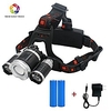 waterproof 5000 lumen led headlamp,  3 bulbs 4 models adjustable overhead led flashlight for camping biking hunting fishing,  rechargeable batteries and wall charger included (silver)