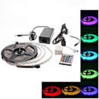Waterproof 5M 300x5050 SMD RGB LED Strip Light with 24-Button Remote Controller and AC Adapter Set (100-240V)