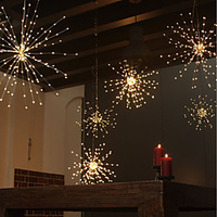 Waterproof 60 Branches120LED Battery Operated Hanging Starburst Lights LED Fireworks lamp LED Broom Copper Wire Timed Colorful Lantern Creative Party Festival Decor miniinthebox