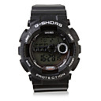 Waterproof Sporty Single Movement Digital Stop Watch with Night Light - Black