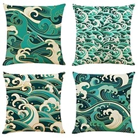 Wave Double Side Cushion Cover 4PC Soft Decorative Square Throw Pillow Cover Cushion Case Pillowcase for Bedroom Livingroom Superior Quality Machine Washable Indoor Cushion for Sofa Couch Bed Chair miniinthebox