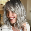 Wavy Bob Wig with Bangs Natural Ombre Silver Wig Synthetic Hair Shoulder Length Short Curly Wigs for Women miniinthebox