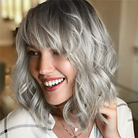 Wavy Bob Wig with Bangs Natural Ombre Silver Wig Synthetic Hair Shoulder Length Short Curly Wigs for Women miniinthebox