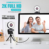 Webcam Mini Web Camera For Computer Laptop With Microphone Ring Light Video Webcam 1080P 2K Live Broadcast Auto Focus Web Cam 2K Version miniinthebox