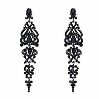 wedding bridal dangle earrings for women crystal cluster teardrop earrings black black-silver-tone