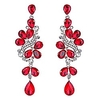 wedding bridal dangle earrings for women victorian style crystal cluster teardrop leaves dangle earrings ruby color silver-tone