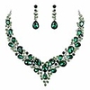 wedding bridal necklace earrings jewelry set for women austrian crystal teardrop cluster statement necklace dangle earrings set emerald color silver-tone