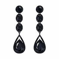 wedding bridal rhinestone crystal multi teardrop pierced dangle earrings navy blue black-tone