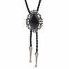 western crown black bolo tie for men and women, native american leather bolo tie string (silver)