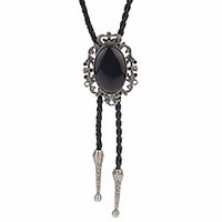western crown black bolo tie for men and women, native american leather bolo tie string (silver)