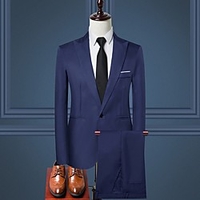 White / Black / Burgundy Solid Colored Tailored Fit Polyester Suit - Peak Single Breasted One-button / Suits