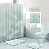 White Feather Digital Printing Four-Piece Set Shower Curtains Hooks Modern Polyester Machine Made Waterproof Bathroom