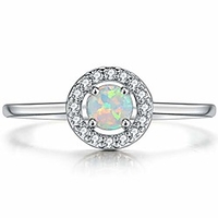 white gold plated creaed fire opal solitaire wedding engagement ring (silver,  6)