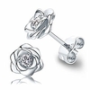white gold plated sterling silver rose flower earring studs,  hypoallergenic amp; nickel free earrings for women
