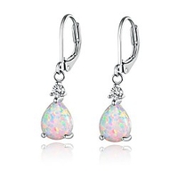 white gold plated teardrop opal dangle earrings for women(platinum-plated)