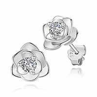 white gold rose flower ear studs hypoallergenic earrings for women