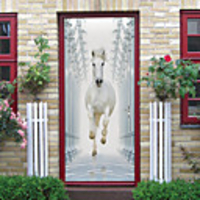 White Horse Self-adhesive Creative Door Stickers Living Room DIY Decorative Home Waterproof Wall Stickers