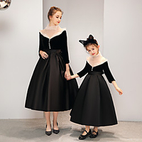 White Mesh Stitching Black Party Dresses for Mommy and Me miniinthebox