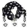 White-on-Black Heart Shape Pendant Scarf Necklace