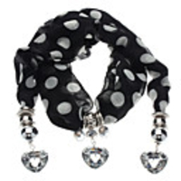 White-on-Black Heart Shape Pendant Scarf Necklace