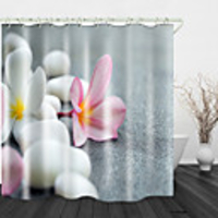 White Pebble Flowers Digital Printing Shower Curtain Shower Curtains Hooks Modern Polyester New Design