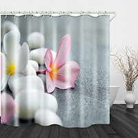 White Pebbles Pink Flowers Digital Printing Shower Curtain Shower Curtains Hooks Modern Polyester New Design miniinthebox