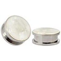 white sea shell opal stainless steel screw ear piercings body jewelry plugs tunnels gauges 2g (6mm) to 1 inch