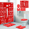 White Snow Letters On Red Background Printed Bathtub Curtain Liner Covered With Waterproof Fabric Shower Curtain For Bathroom Home Decoration With Hook Floor Mat And Four-piece Toilet Mat