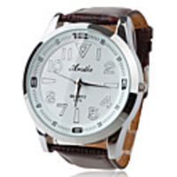 White Surface Compact PU Quartz Wrist Watch For Men