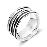 wide band sterling silver ripple ring satin brushed plated darkened 10mm size 10.5