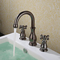 Widespread Ceramic Valve Three Holes Oil-rubbed Bronze,  Bathroom Sink Faucet