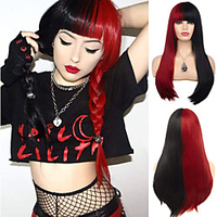 Wigs for Women Half Redamp;Black Long Straight Hair Wig with Bangs Synthetic Cosplay Halloween Party miniinthebox